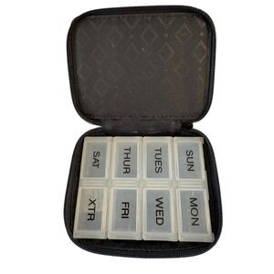 Vera Bradley Night Owl Floral Travel Pill Case Organizer Black Blue White 14555